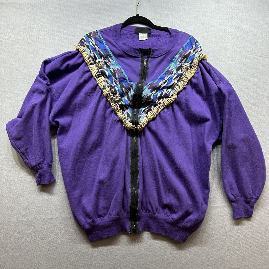 Vintage 90s Purple Western Fringe Zip Up Sweatshirt Size XL