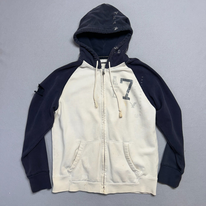 American Eagle Mens XL Navy White Two Tone Vintage Grunge Y2k Distressed Hoodie