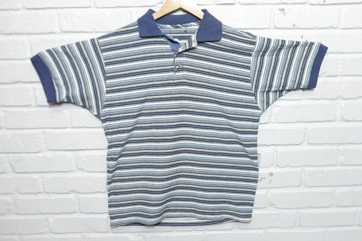 Blue Striped Vintage Polo Shirt Large 90s