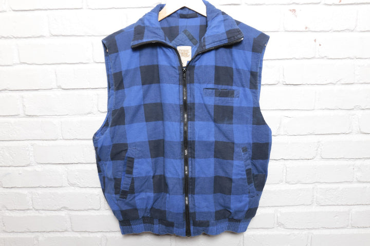 90s Vintage Ozark Trail Blue Plaid Vest Size Large