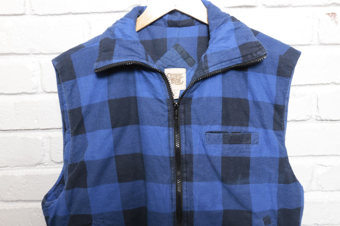 90s Vintage Ozark Trail Blue Plaid Vest Size Large