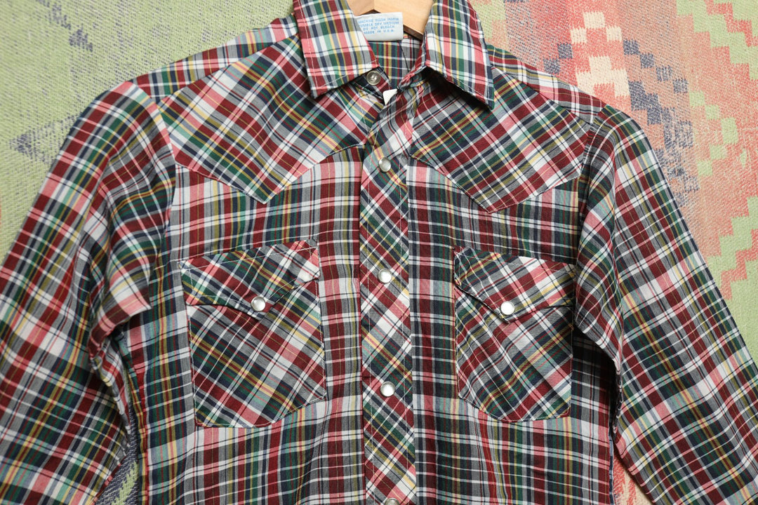 Vintage Kids Tom Sawyer Plaid  Shirt Size 12 90s Western VTG