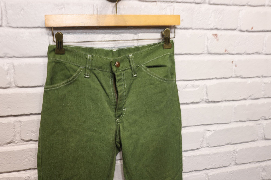 70s kids green flared pants size 26/22