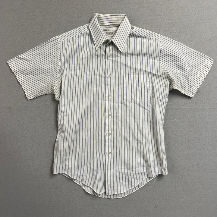 80's Sears Perma Press Blue Pin Stripe White Button Up Large