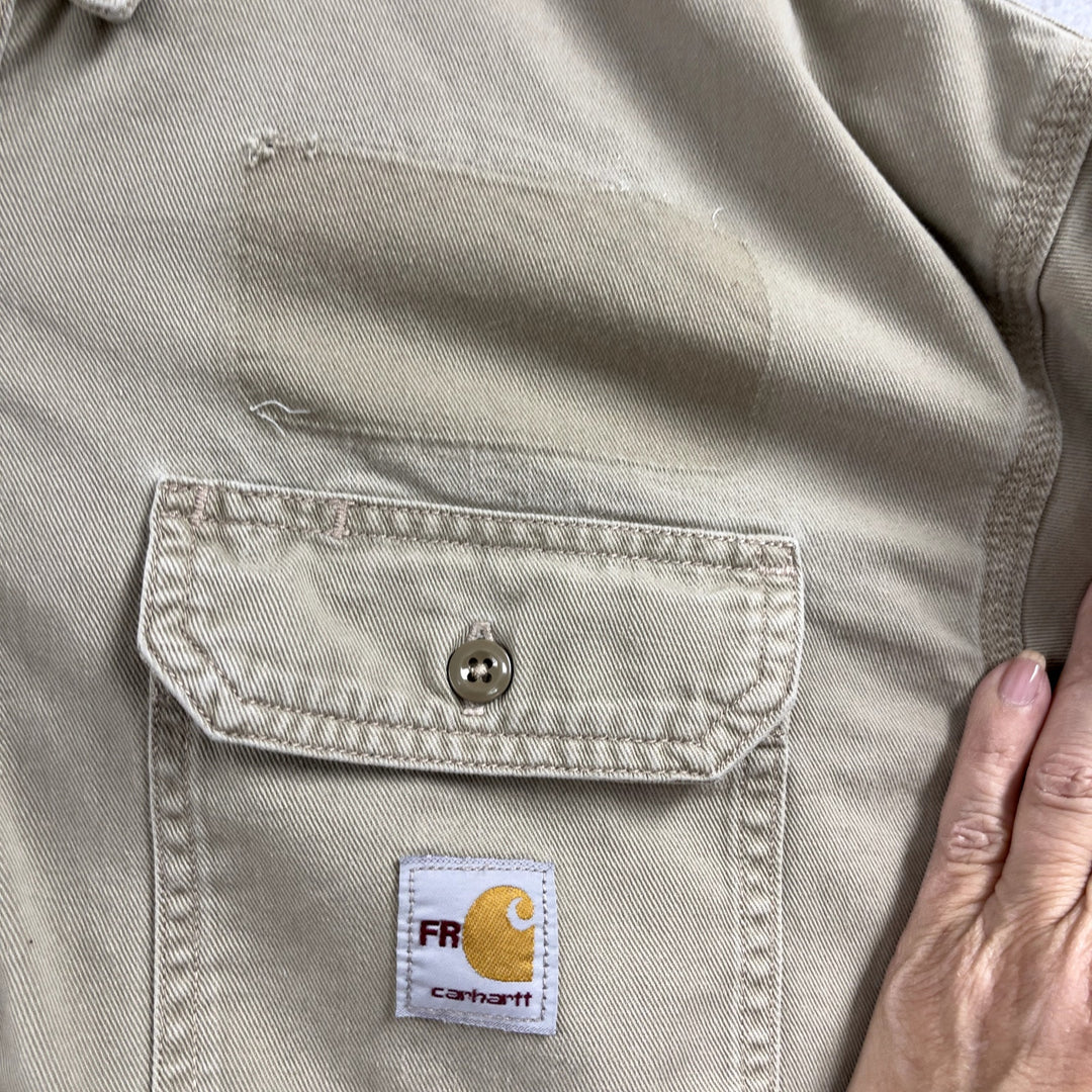 Men's Carhartt Fire Resistant Tan Long Sleeve Shirt W/ Pockets XL