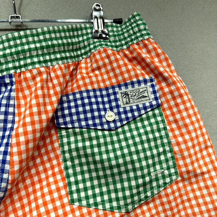Polo Ralph Lauren Multicolor Gingham Plaid Swim Trunks Size Medium