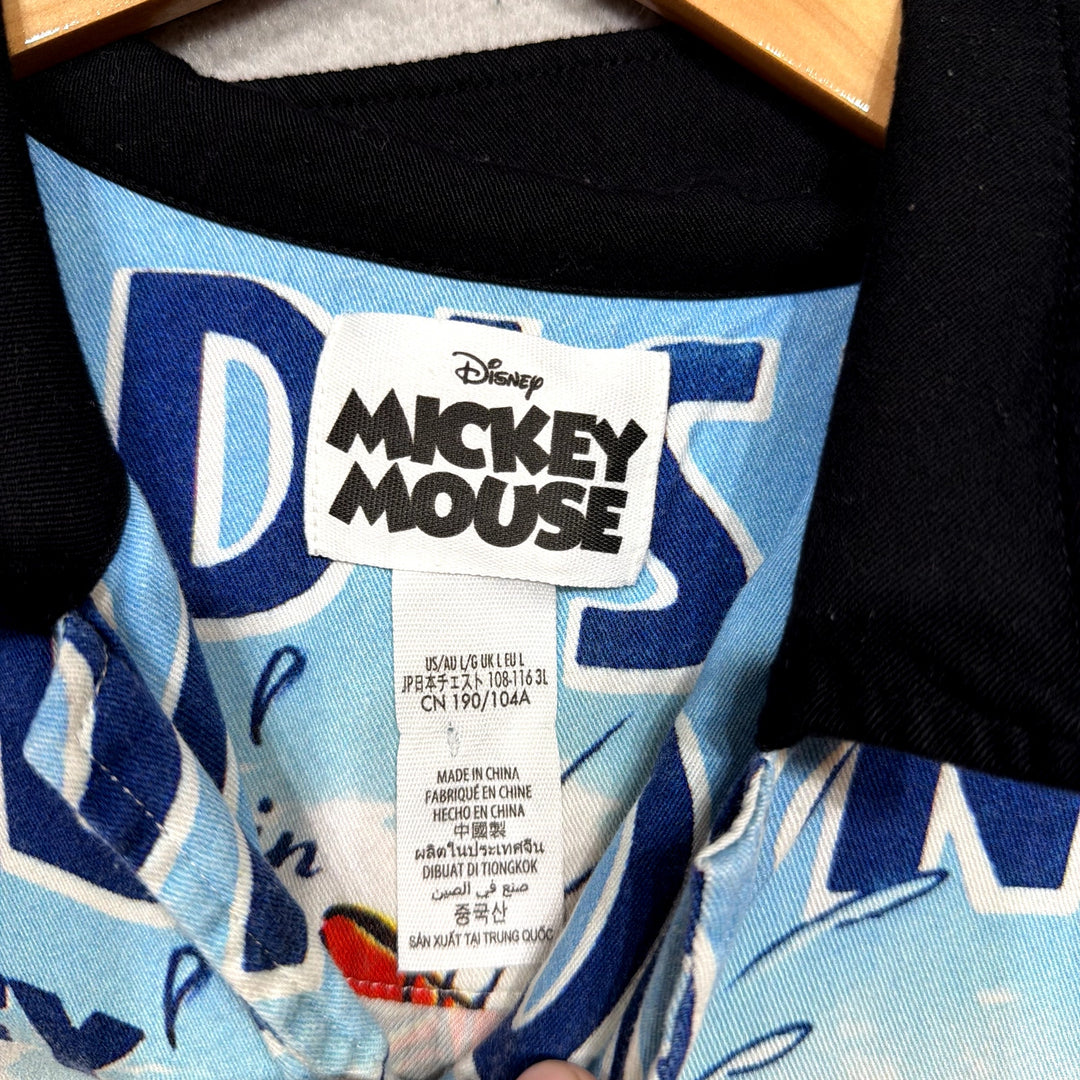 Disney Goofy and the Art of Skiing Retro Viscose Button Down Shirt Size Large