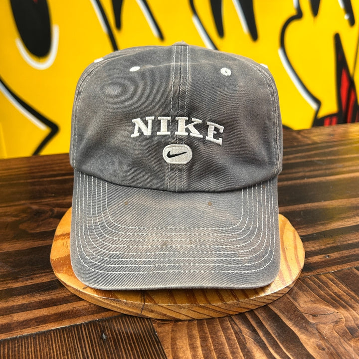 Vintage 2000s Grey Nike Embroidered Spell Out Swoosh Distressed Strapback Hat