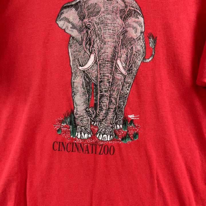 90's Cincinnati Zoo Red Elephant Shirt Double Sided Size Large