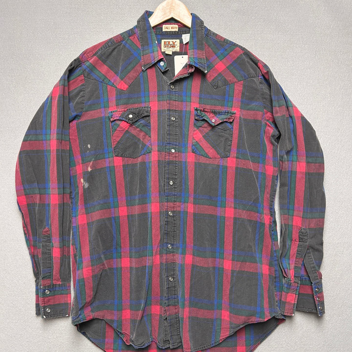 Vintage Ely Cattleman Plaid Pearl Snap Shirt Size XLT