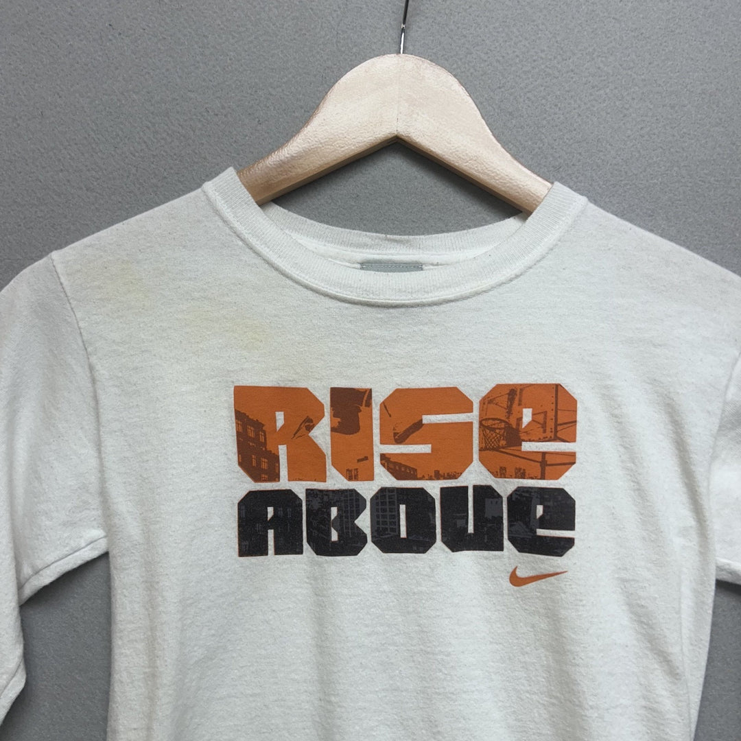 Early 2000's Nike Kids "Rise Above" Long Sleeve Basketball Shirt White Size 6