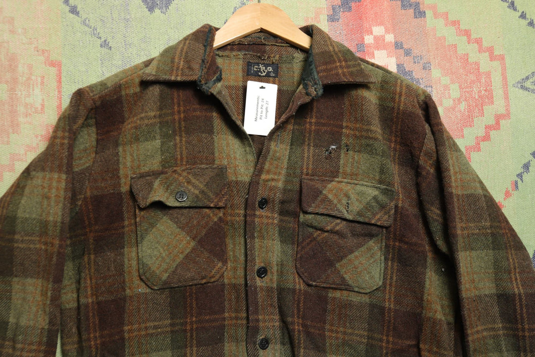 CPO Vintage Plaid Wool Blend Shirt Large 60s