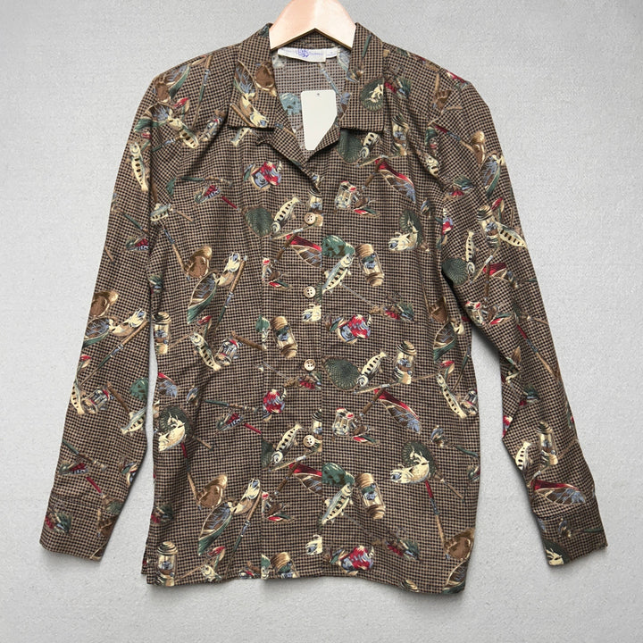 Vintage Rebecca Thomas Fishing Print Shirt size Medium
