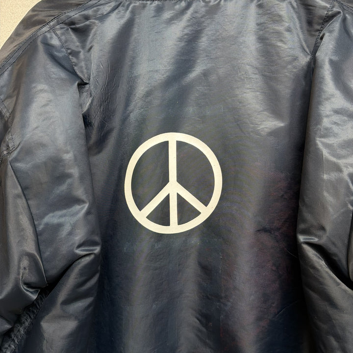 Peace Sign Navy Blue Bomber Jacket Size XL