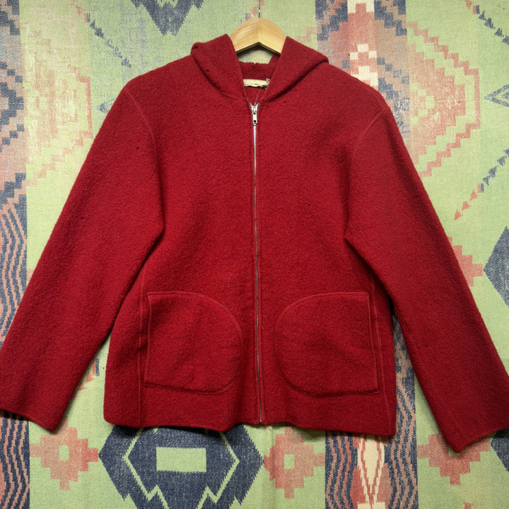 Red Wool Vintage Hooded Jacket Small 70s