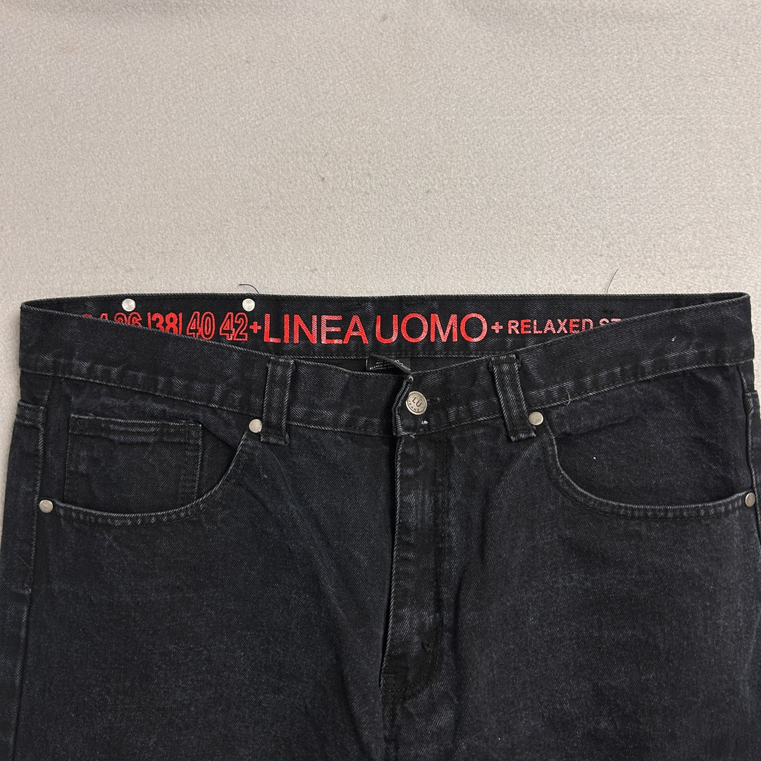 Linea Uomo Mens Black Denim Jeans Baggy Wide fit 38x32