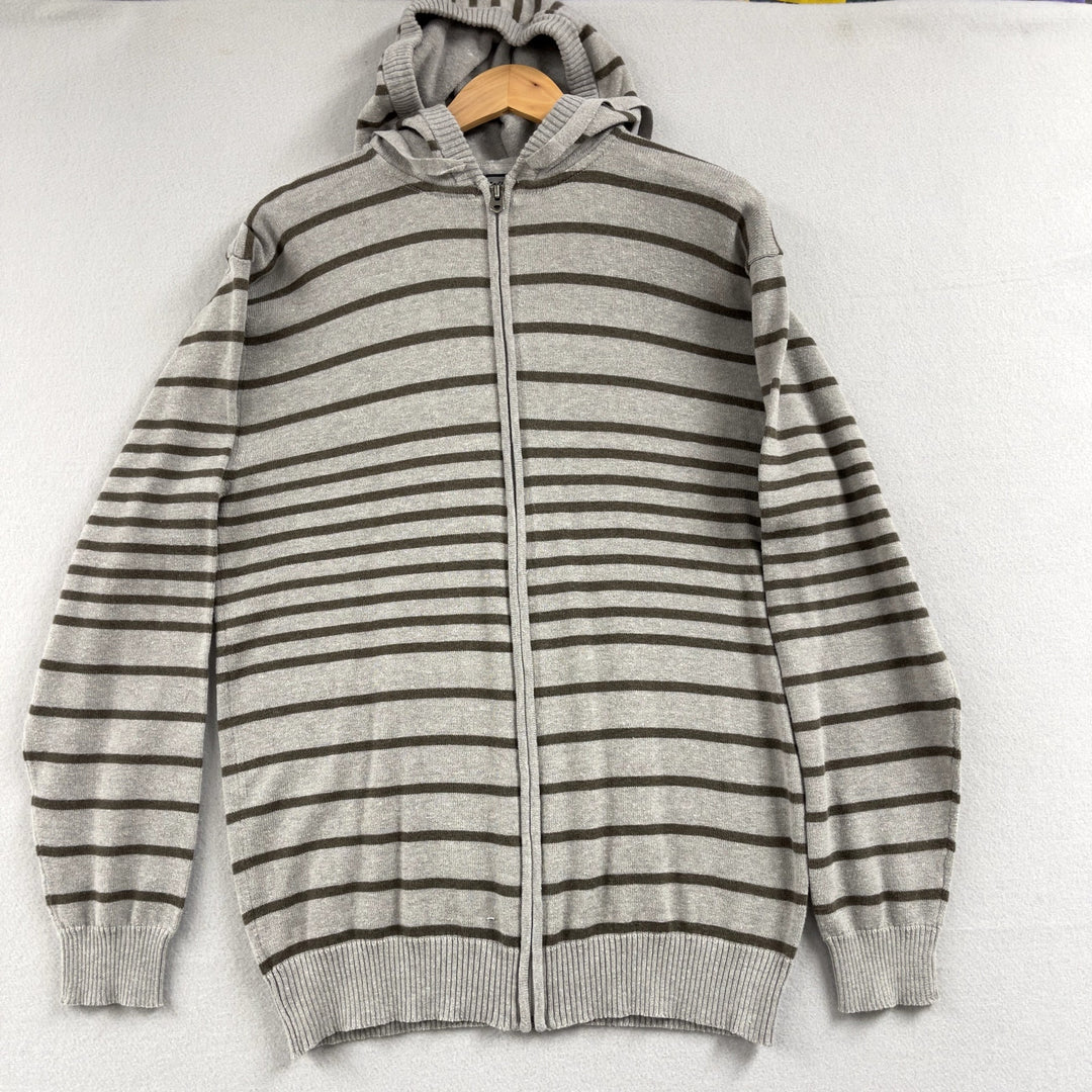 Y2k Elixir Gray Striped Full Zip Hoodie Size XXL
