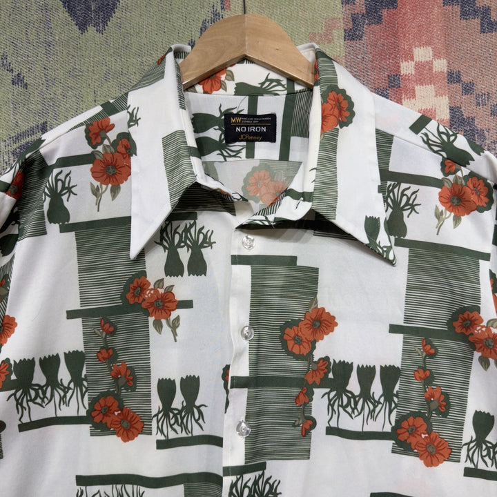 Jc Penney Vintage Floral Button Down Shirt XXL 70s