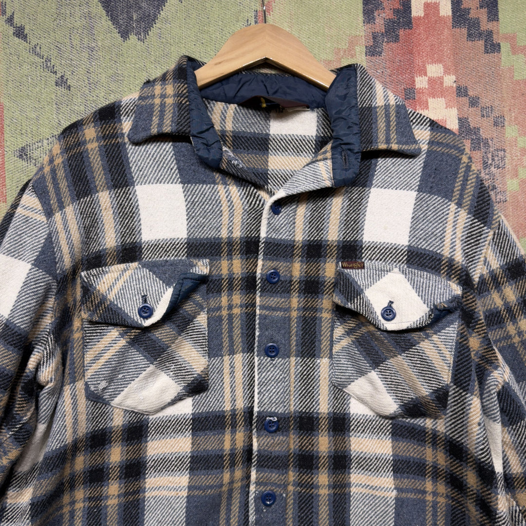 Vintage Wrangler 70s Flannel Plaid Button Down Shirt Size Medium  grunge