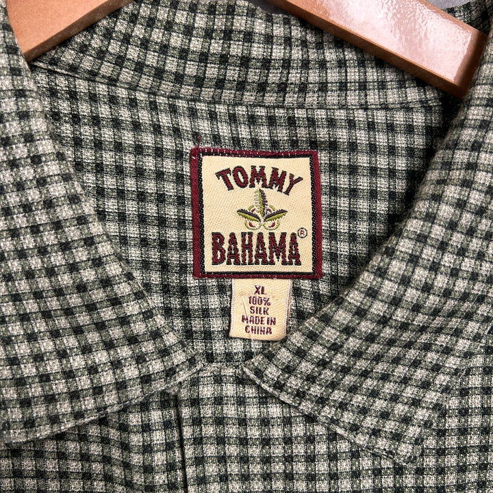 Vintage Tommy Bahama 100% Silk Green Check Pocket Button Up XL
