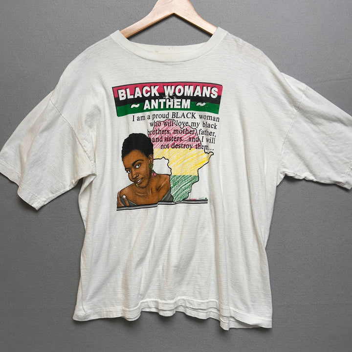 Vintage Africa Black Women's Anthem White Shirt Size XL