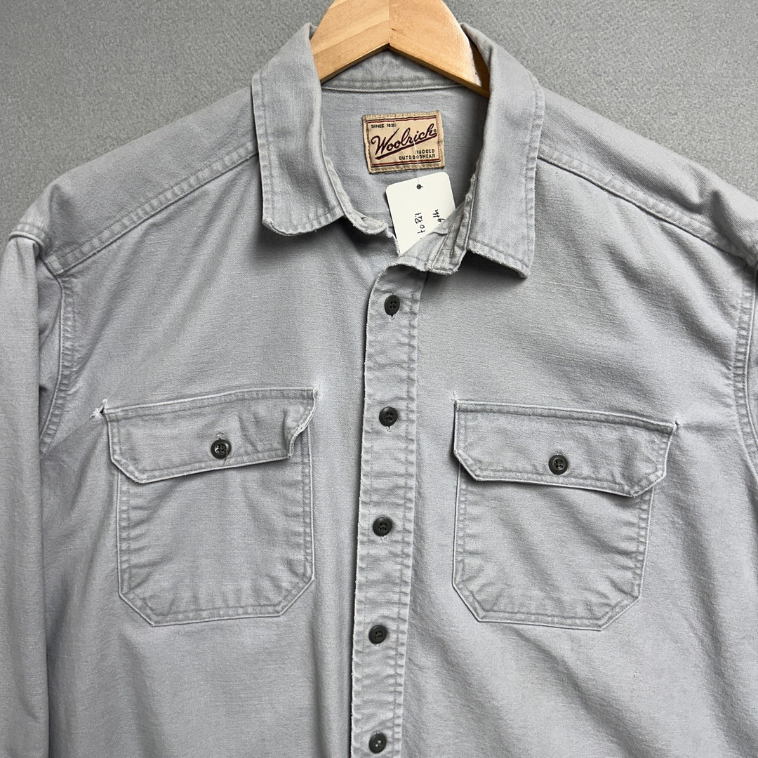 Vintage Woolrich Gray Canvas Workwear Button Up Men's XXL