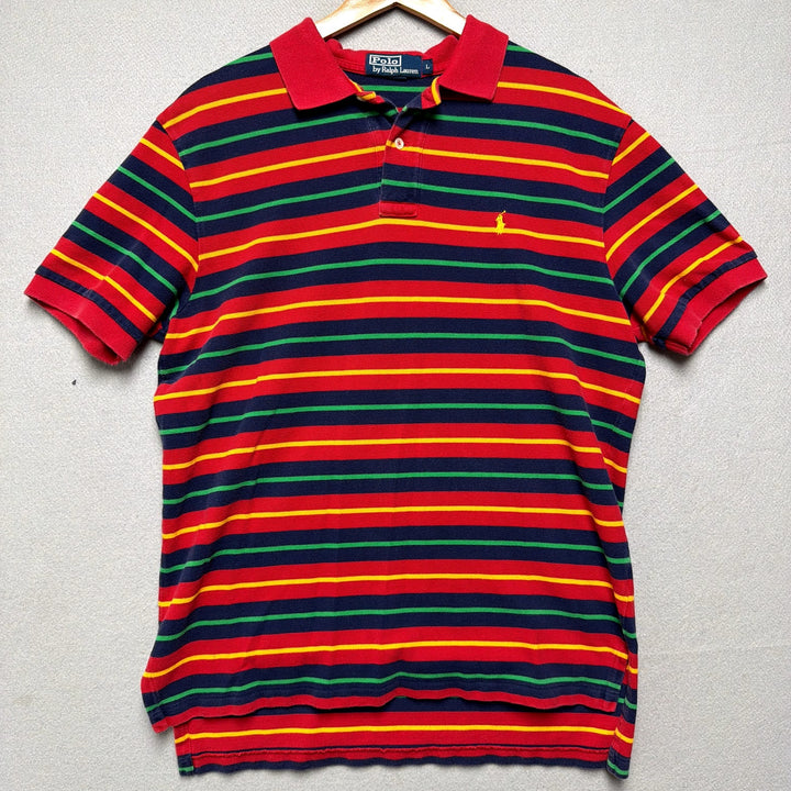 Vintage Polo Ralph Lauren Rainbow Stripe Y2K Polo Shirt Size Large