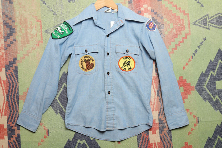 Boy Scouts Patched Vintage Kids Chambray Selvedge Shirt 12 70s Denim