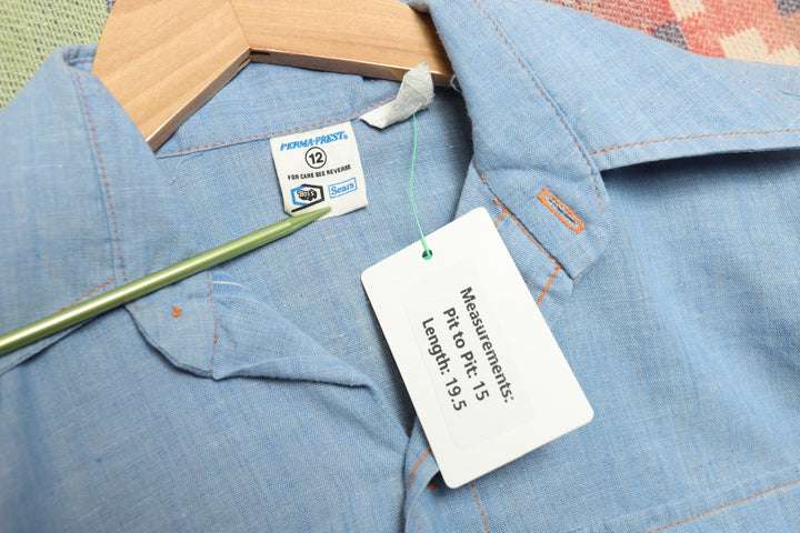 Boy Scouts Patched Vintage Kids Chambray Selvedge Shirt 12 70s Denim