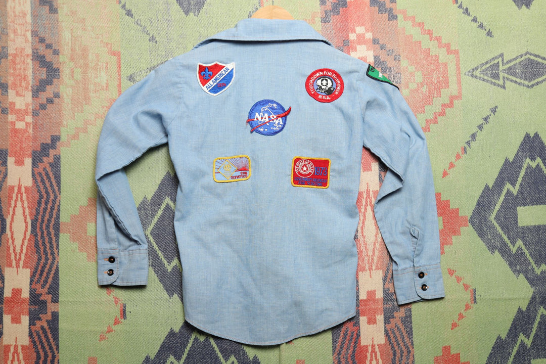 Boy Scouts Patched Vintage Kids Chambray Selvedge Shirt 12 70s Denim