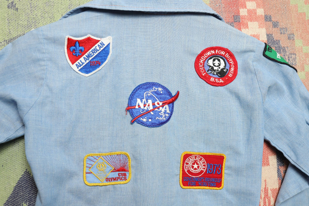 Boy Scouts Patched Vintage Kids Chambray Selvedge Shirt 12 70s Denim