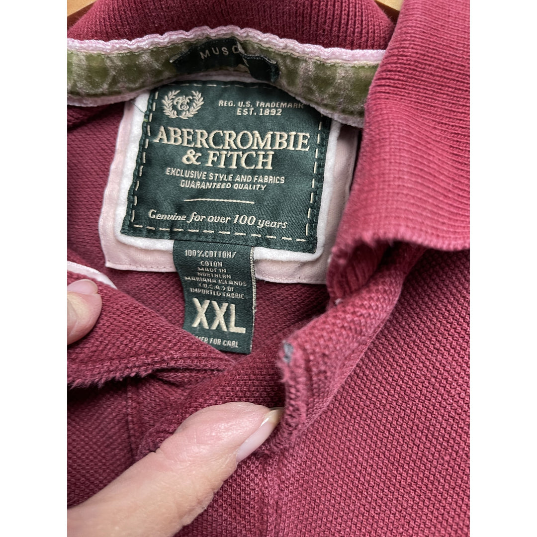 Y2k Abercrombie & Fitch Red Long Sleeve Polo Size XXL