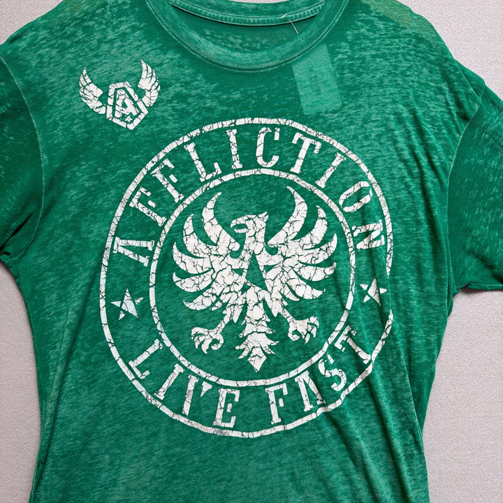 Affliction Green Burnout T Shirt Size Large
