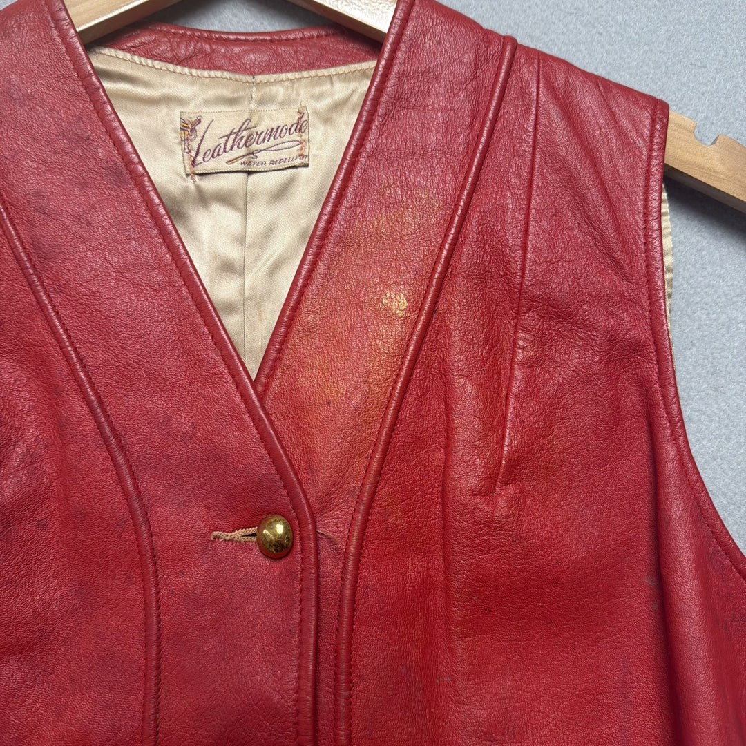 Vintage LeatherMode Red Leather Vest Size Small