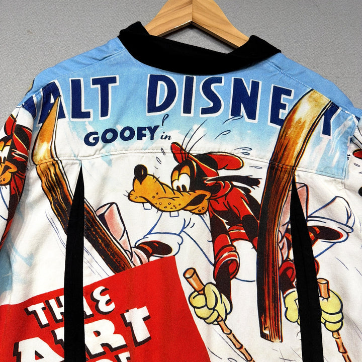 Disney Goofy and the Art of Skiing Retro Viscose Button Down Shirt Size Large