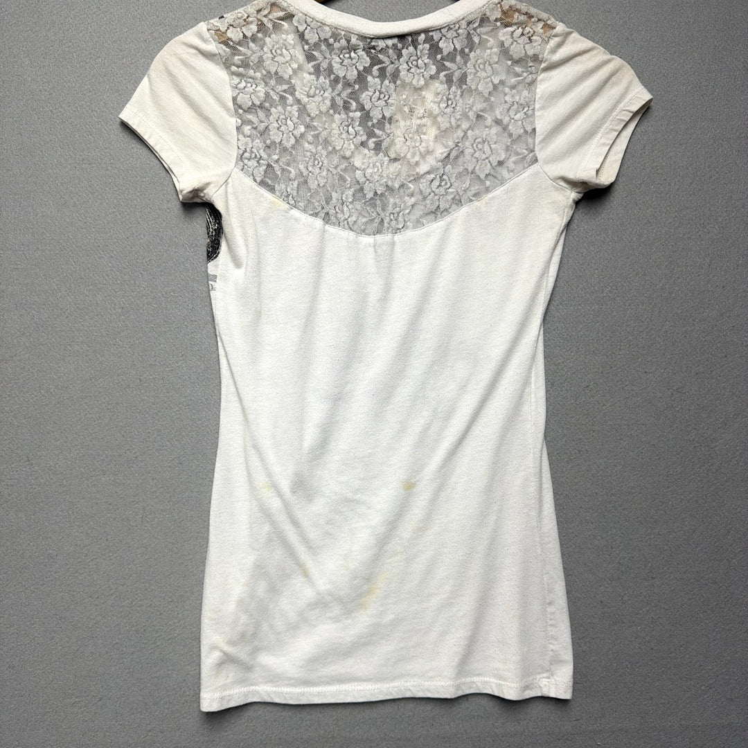 Vintage Vanity Lace Back Y2K T Shirt Size XS