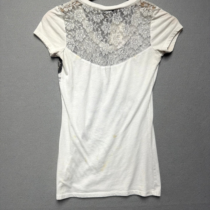 Vintage Vanity Lace Back Y2K T Shirt Size XS