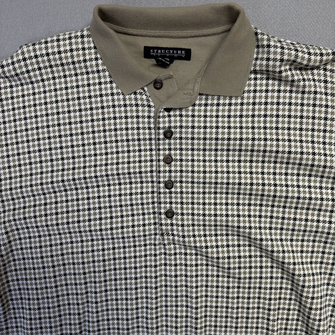 Vintage Structure Houndstooth Polo Shirt Size Medium