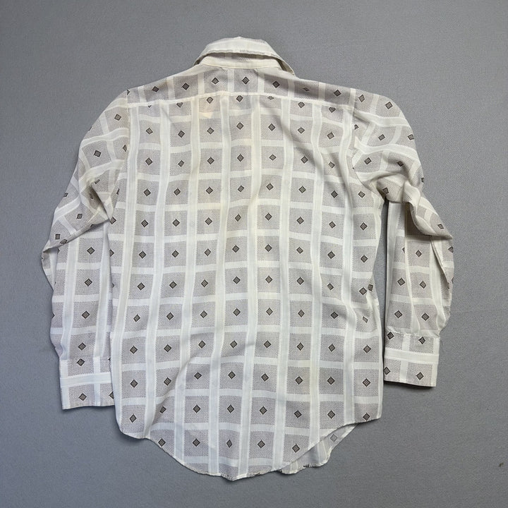 Vintage 1970s Grid Pattern Button Down Shirt Size Large