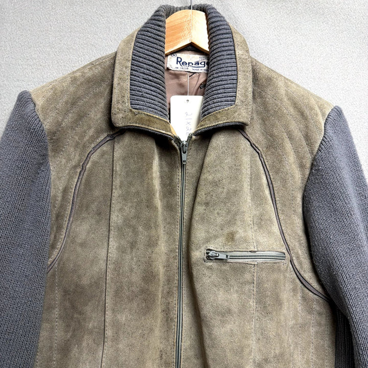 Vintage Suede Panel Gray Jacket Size Medium