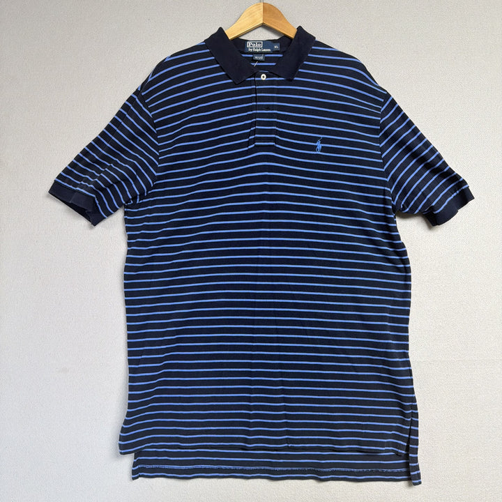 Vintage Ralph Lauren Blue Stripe Polo Shirt Size XL