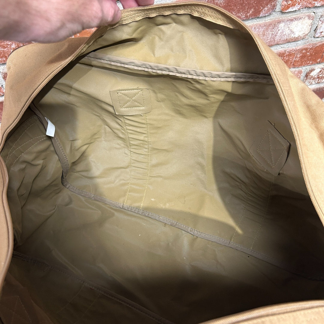 Ralph Lauren Duffle Bag Vintage Tan Canvas and Leather Travel Weekender Bag