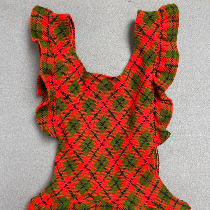 Vintage 70's Women's Orange Plaid Kitchen Dress W/ Pockets