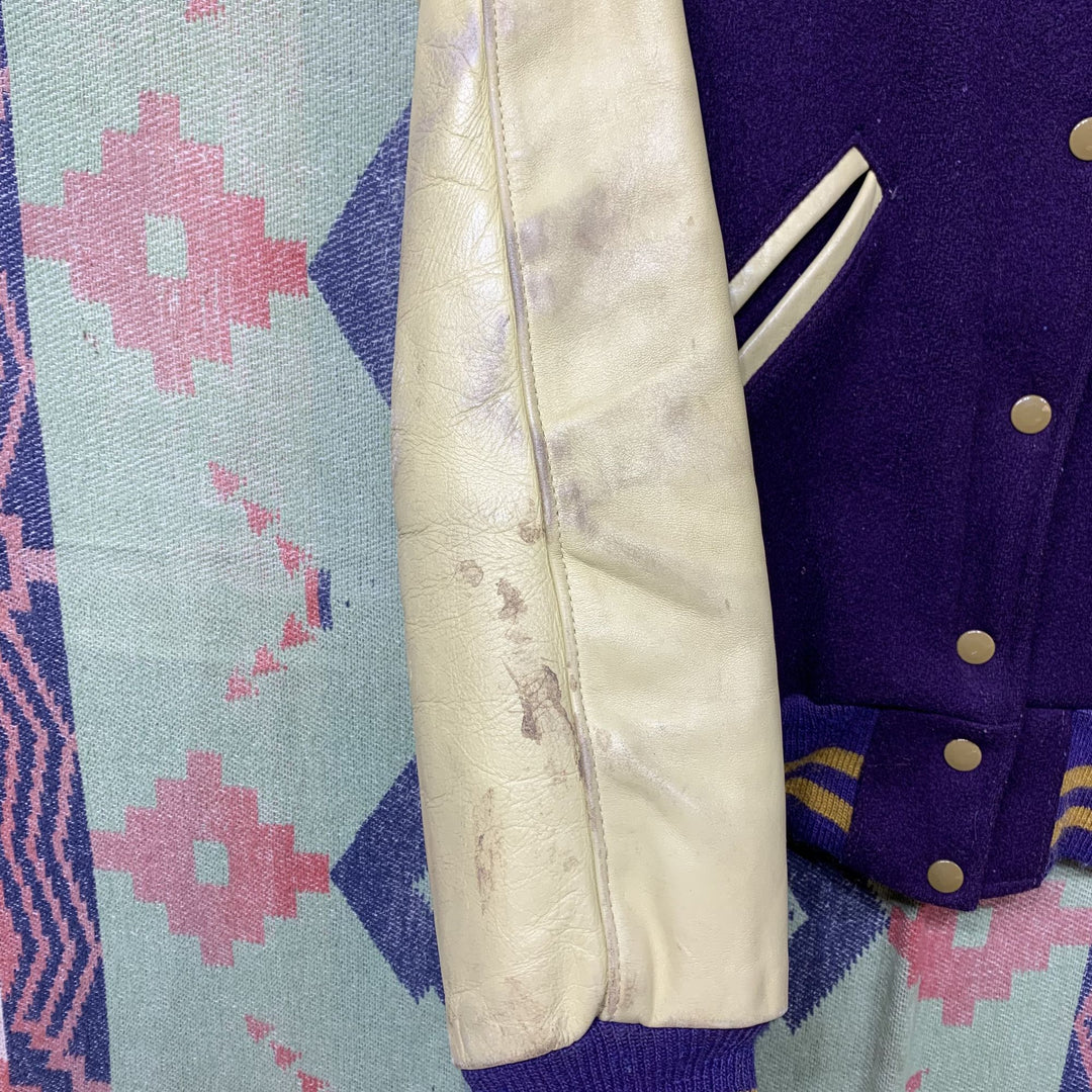 Vintage Purple and Tan B Letterman Jacket Small 60s