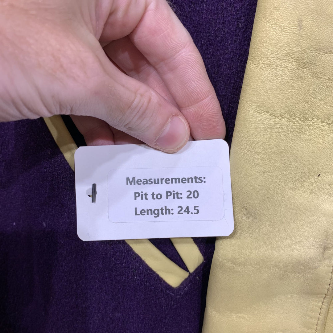 Vintage Purple and Tan B Letterman Jacket Small 60s