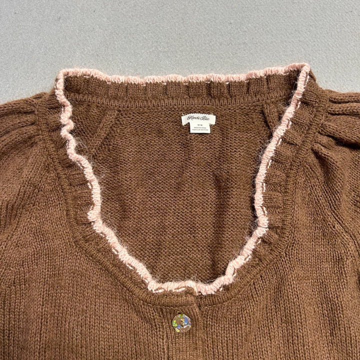 Kimchi Blue UO Alice Femme Fair Isle Brown Cropped Cardigan Sweater Flowers M