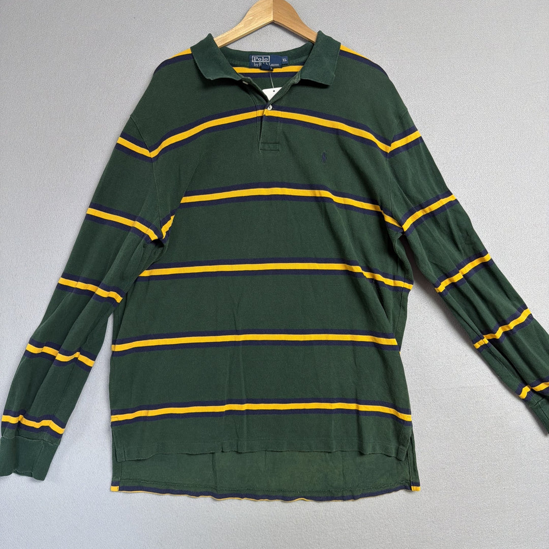 Vintage Ralph Lauren Green Striped Polo Shirt Size XL