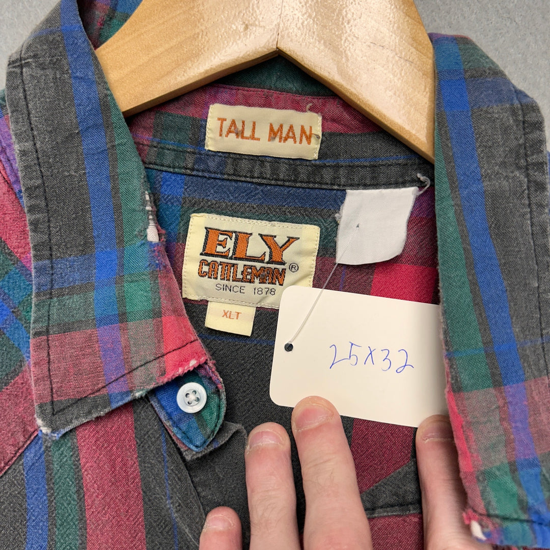 Vintage Ely Cattleman Plaid Pearl Snap Shirt Size XLT