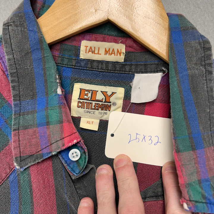 Vintage Ely Cattleman Plaid Pearl Snap Shirt Size XLT