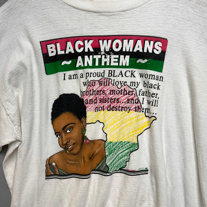 Vintage Africa Black Women's Anthem White Shirt Size XL